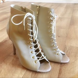 Nude Strap Faux Leather Ankle Booties